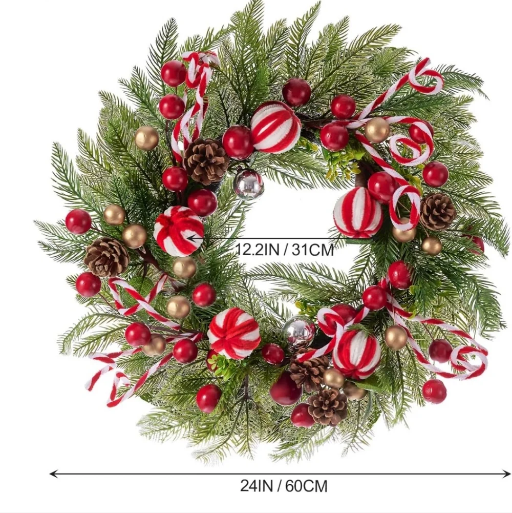 Festive Red & Green Holiday Wreath with Candy Accent
